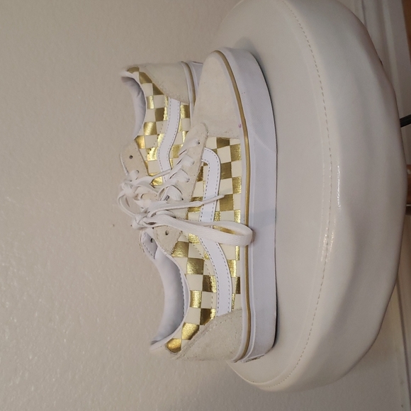 Gold Checkered Vans Sneakers - Picture 1 of 4